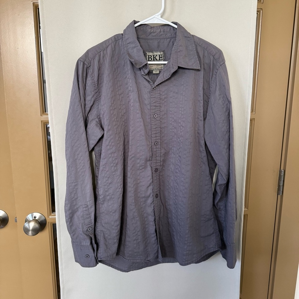 BKE Men's Large Slim Fit Grey Long Sleeve Button Up Shirt